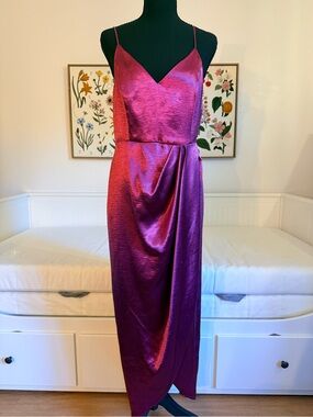 Express Satin Midi Slip Dress in Magenta